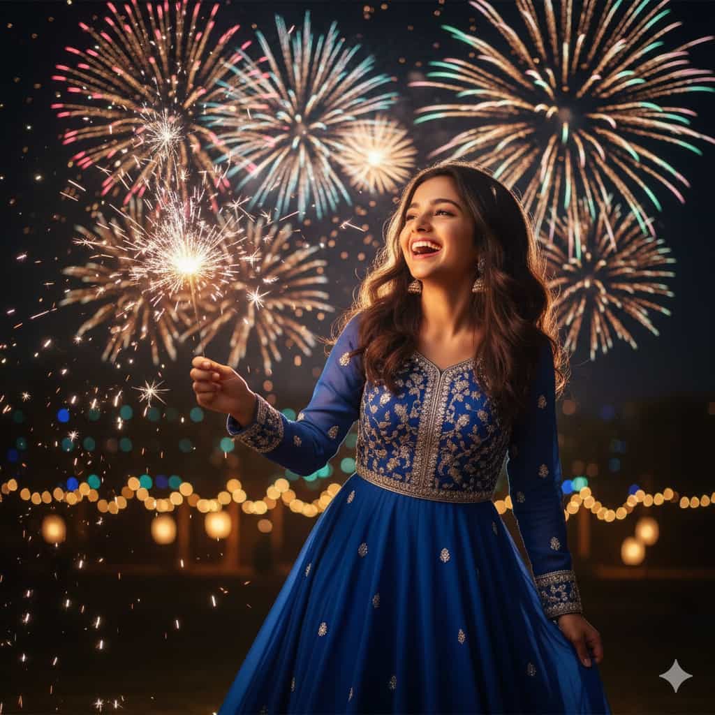 Laughing with Fireworks Pose