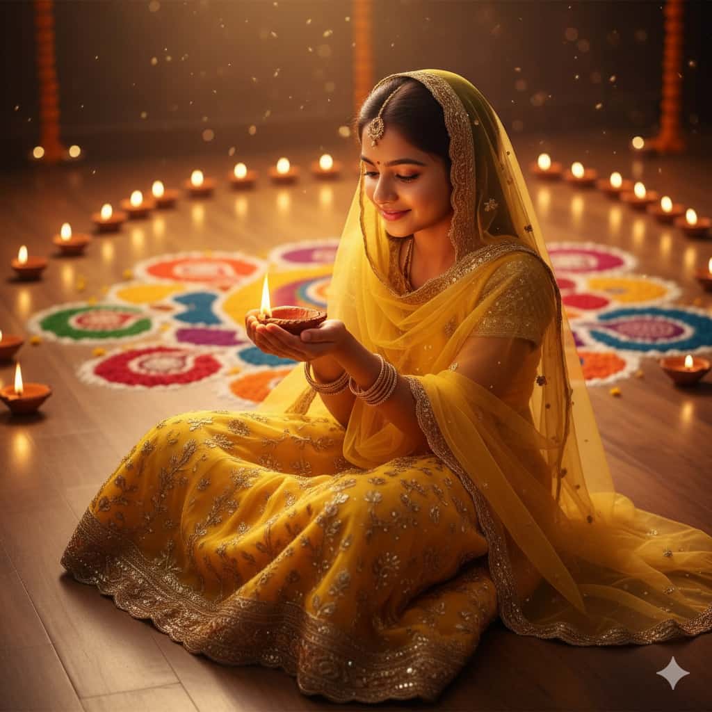 Sitting with Diyas Pose